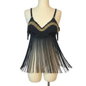 Vintage Black & Gold Fringe Dance Top Bustier Sexy 1920's Flapper Style